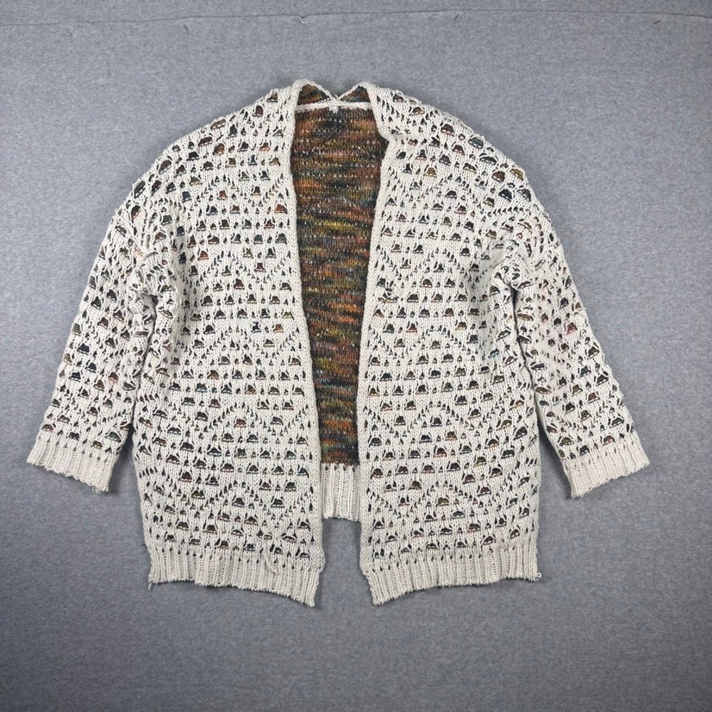 Open-Knit Crochet Cardigan Multi-Color Overlay | Relaxed Fit Layering Sweater